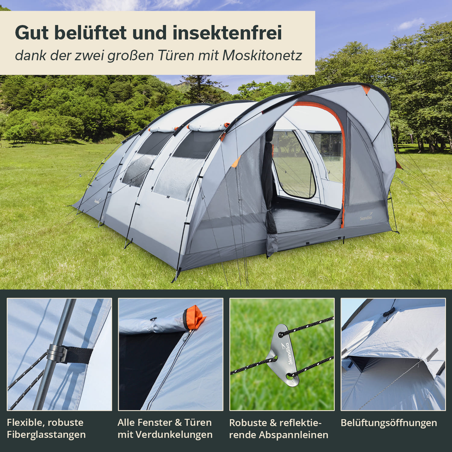 Tente tunnel Gotland 6 Sleeper Protect - 6 pers - 1 cabine sombre - Sol cousu SKANDIKA