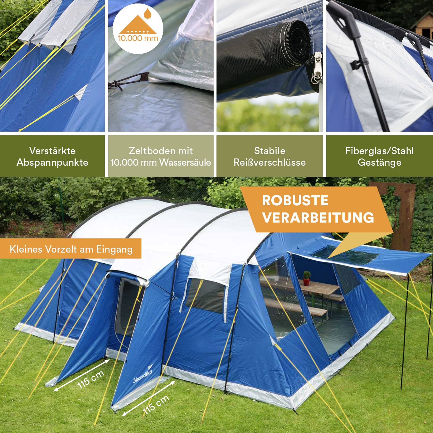 Skandika Milano 6 – Tente Tunnel 6 Personnes – 580 X 410 Cm – Imperméabilité 5000 Mm, Moustiquaires, Séjour Spacieux